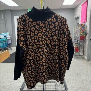 Black and Brown Leopard Print Turtleneck Sweater